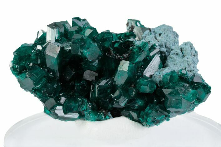 Lustrous Dioptase Crystals on Blue Plancheite - Congo #379987
